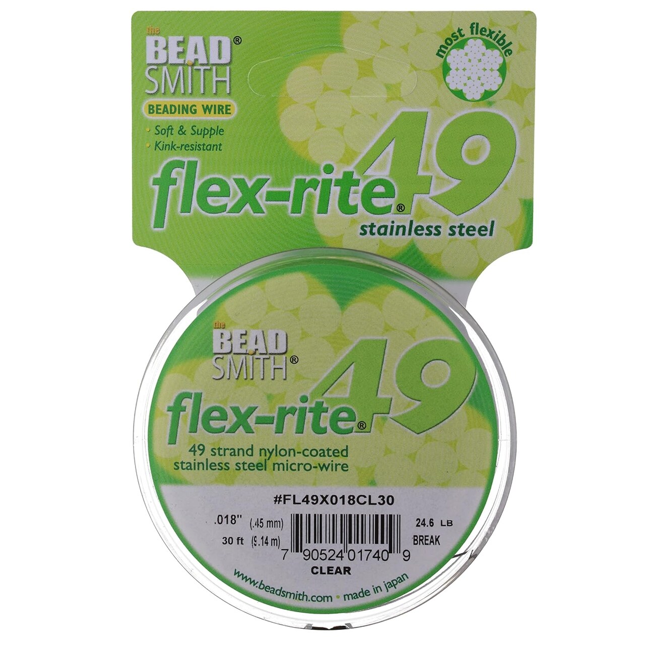 The Beadsmith Flex-Rite 49 Strand Nylon Coated, Stainless-Steel Beading Wire, Jewelry Making Supply (.018 Dia, Clear - 30 Ft)